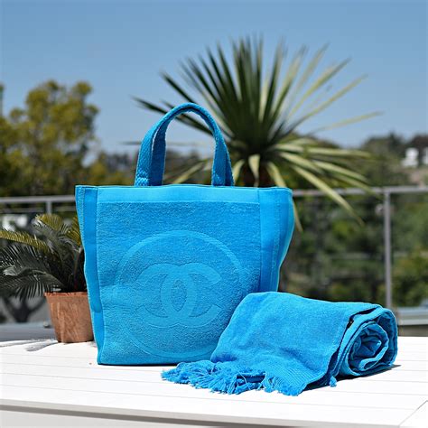 chanel terry cloth blue tank|Chanel 2019 Terry CC Beach Tote w/ Pouch .